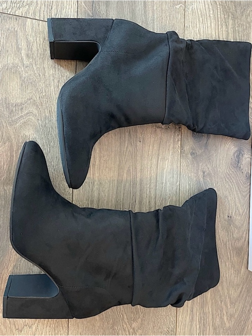 Chinese Laundry Black Suede Block Heel Mid-Calf Boots